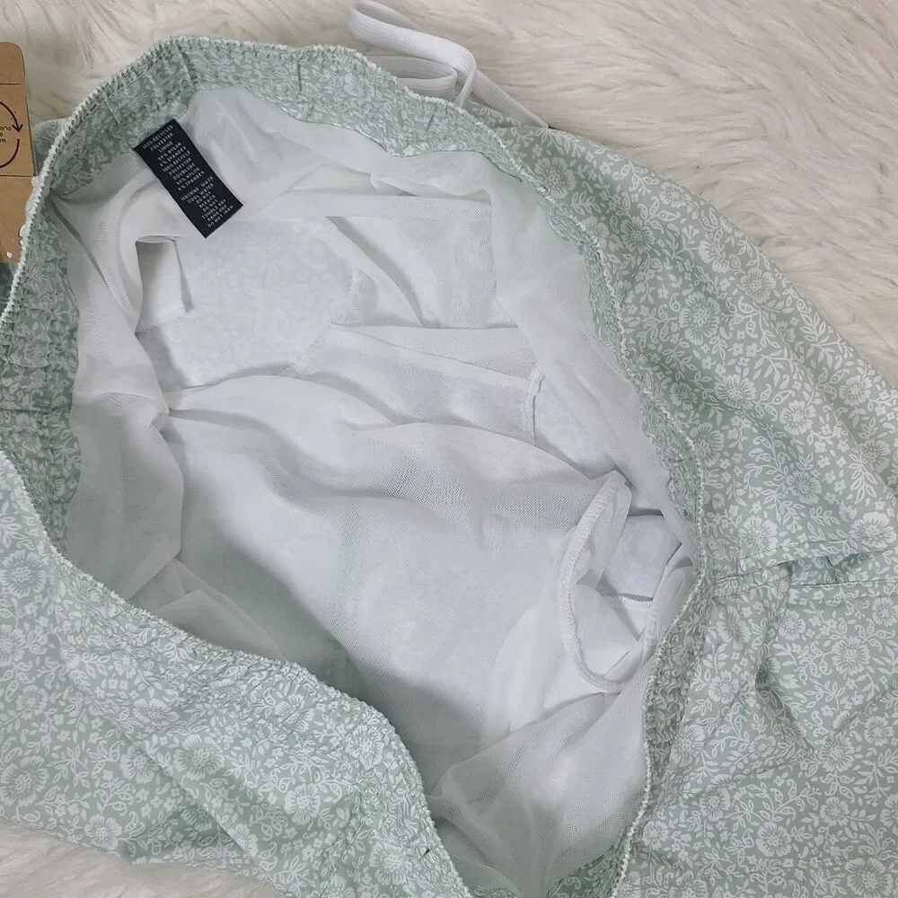NEW Saks Fifth Avenue Swim Trunks XL Green‎ Floral Pockets Lined Nylon Blend